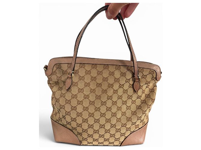 Borsa a mano Gucci in tela monogram GG e pelle Marrone - vista 5