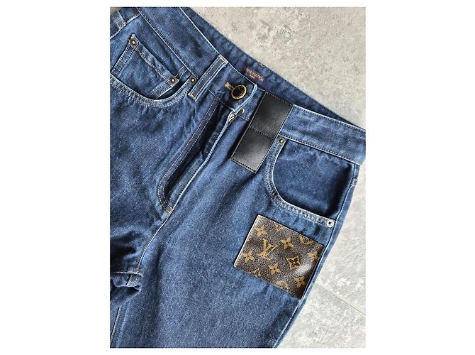 Louis Vuitton Jeans Rectos Monogram Patch Castaño Azul - vista 2