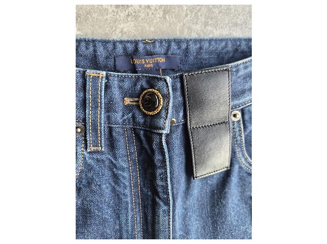 Louis Vuitton Jeans Rectos Monogram Patch Castaño Azul - vista 3
