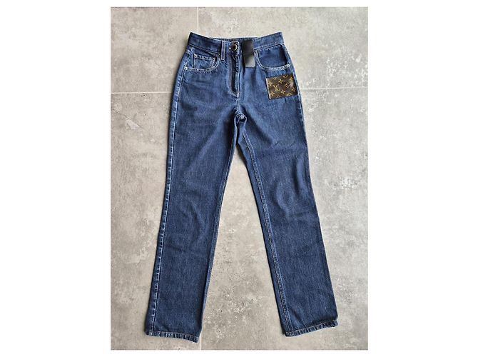 Louis Vuitton Jeans Rectos Monogram Patch Castaño Azul - vista 6