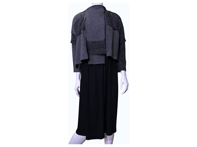 Comme Des Garcons Comme des Garçons Abito in maglia patchwork e plissettato Nero Grigio - vista 2