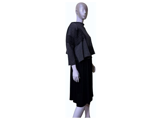 Comme Des Garcons Comme des Garçons Abito in maglia patchwork e plissettato Nero Grigio - vista 4