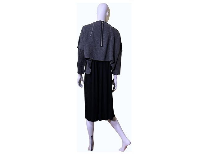 Comme Des Garcons Comme des Garçons Abito in maglia patchwork e plissettato Nero Grigio - vista 5