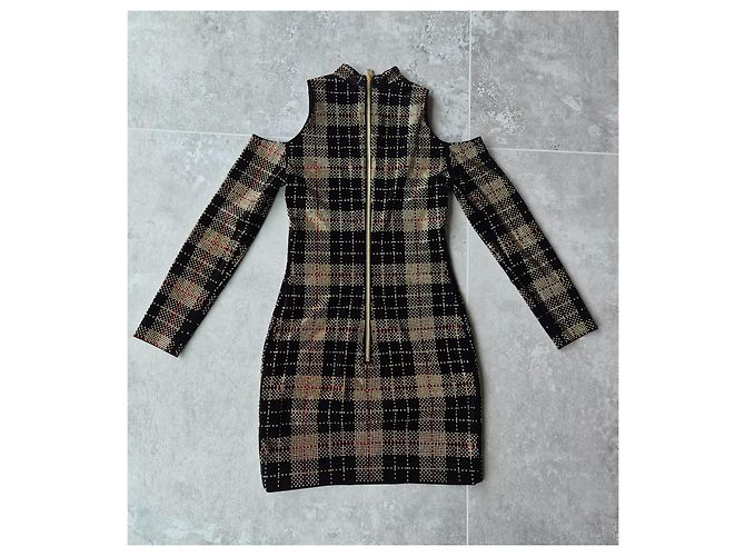 Balmain Abito corto a quadri con borchie Nero Rosso D'oro - vista 6