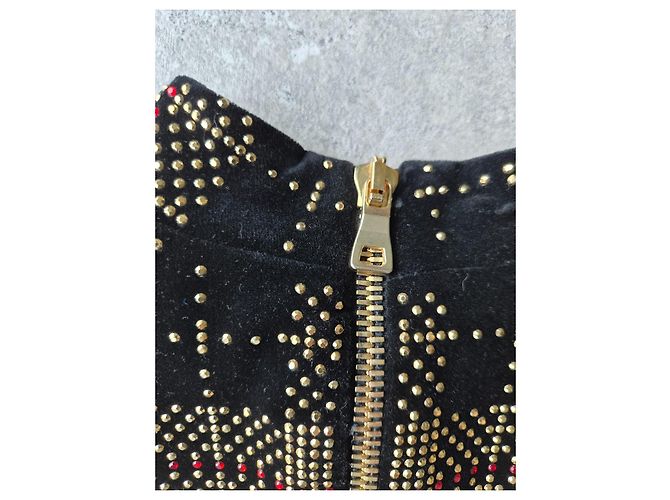 Balmain Abito corto a quadri con borchie Nero Rosso D'oro - vista 8