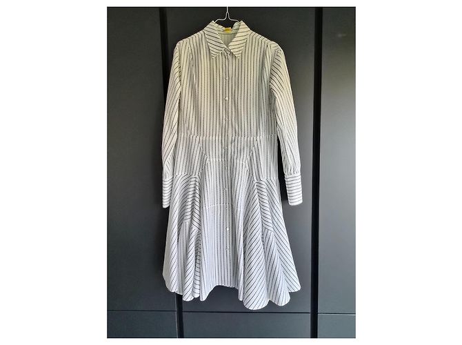 Alaïa Vestido Camisero a Rayas de Algodón Negro Blanco - vista 2
