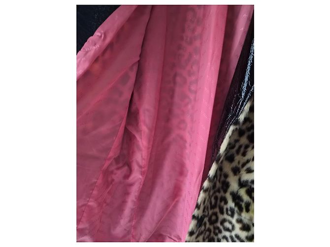 Manoush Tigresse Leoparden-Webpelzmantel Schwarz Leopardenprint - Ansicht 10