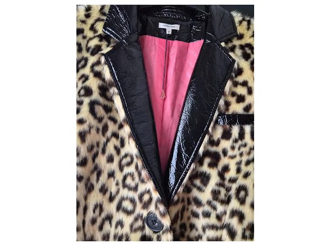 Manoush Tigresse Leoparden-Webpelzmantel Schwarz Leopardenprint - Ansicht 3