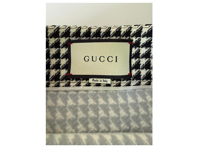 Minifalda Gucci de lana pata de gallo con hebilla Double G Negro Blanco - vista 10