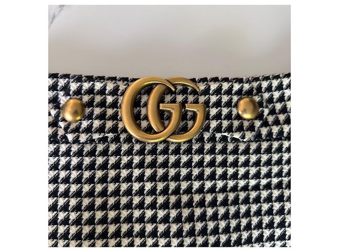 Minifalda Gucci de lana pata de gallo con hebilla Double G Negro Blanco - vista 11