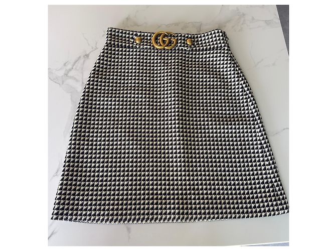 Minifalda Gucci de lana pata de gallo con hebilla Double G Negro Blanco - vista 3