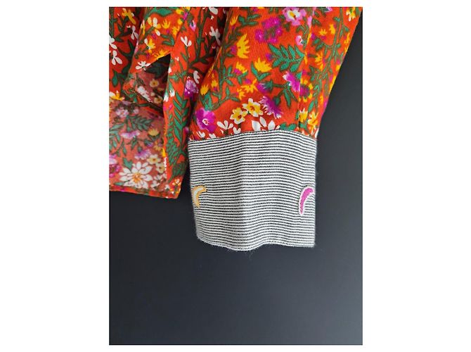 Autre Marque Blusa Monoki Stampa Floreale e Righe Boho Chic Rosa Bianco Rosso Verde Grigio Giallo - vista 10