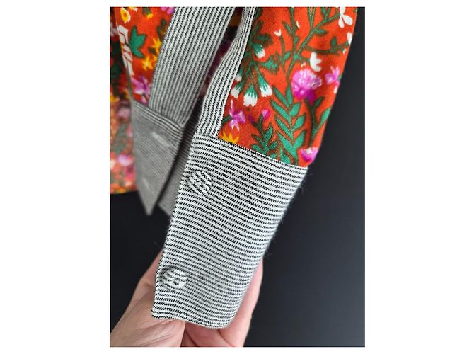 Autre Marque Blusa Monoki Stampa Floreale e Righe Boho Chic Rosa Bianco Rosso Verde Grigio Giallo - vista 11