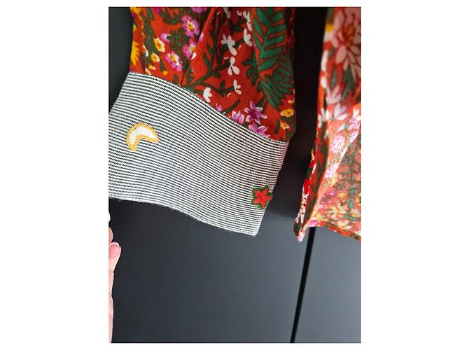 Autre Marque Blusa Monoki Stampa Floreale e Righe Boho Chic Rosa Bianco Rosso Verde Grigio Giallo - vista 12