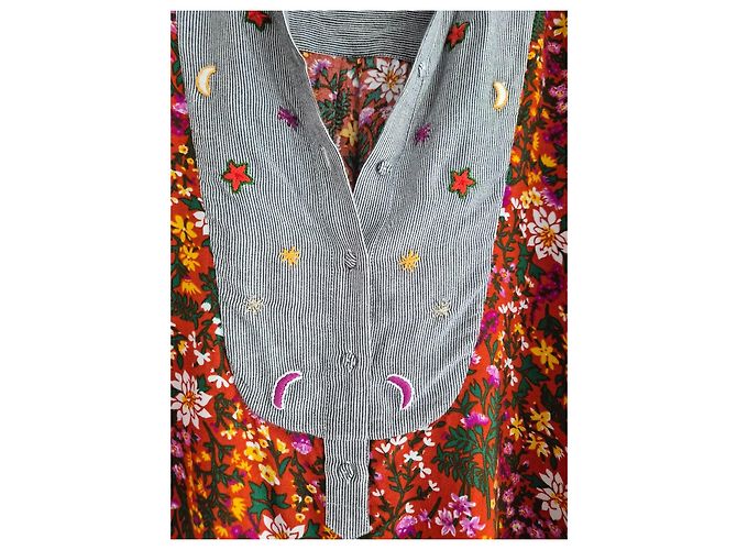 Autre Marque Blusa Monoki Stampa Floreale e Righe Boho Chic Rosa Bianco Rosso Verde Grigio Giallo - vista 2
