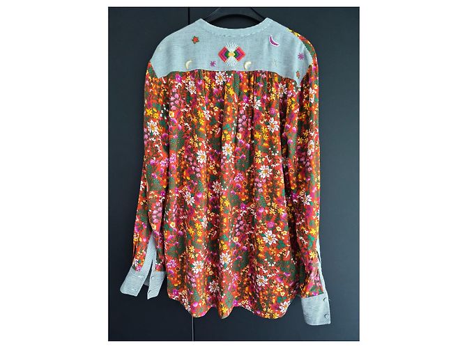 Autre Marque Blusa Monoki Stampa Floreale e Righe Boho Chic Rosa Bianco Rosso Verde Grigio Giallo - vista 3