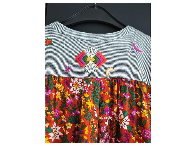 Autre Marque Blusa Monoki Stampa Floreale e Righe Boho Chic Rosa Bianco Rosso Verde Grigio Giallo - vista 4