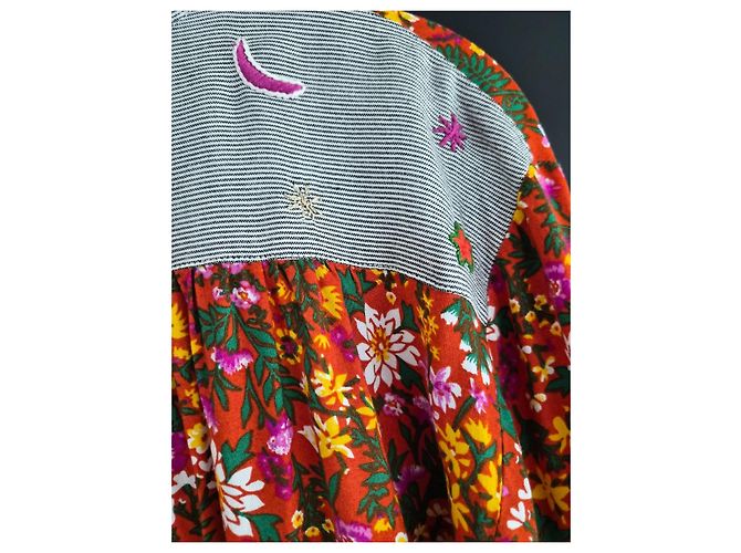 Autre Marque Blusa Monoki Stampa Floreale e Righe Boho Chic Rosa Bianco Rosso Verde Grigio Giallo - vista 5