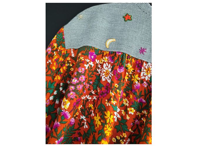 Autre Marque Blusa Monoki Stampa Floreale e Righe Boho Chic Rosa Bianco Rosso Verde Grigio Giallo - vista 6