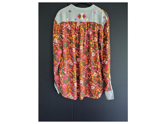 Autre Marque Blusa Monoki Stampa Floreale e Righe Boho Chic Rosa Bianco Rosso Verde Grigio Giallo - vista 7