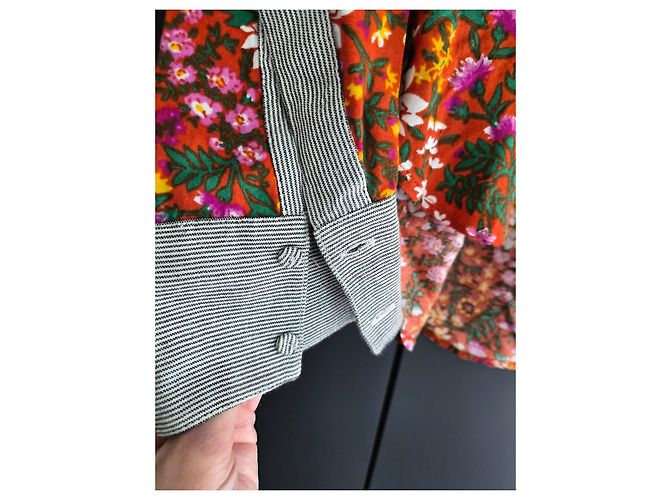Autre Marque Blusa Monoki Stampa Floreale e Righe Boho Chic Rosa Bianco Rosso Verde Grigio Giallo - vista 9