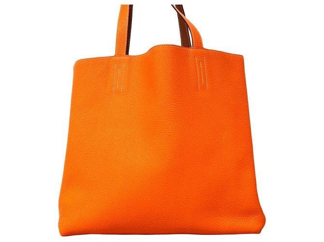 Hermès Borsa Tote Hermes Double Sens 36 in Gold e Orange D'oro Arancione - vista 10