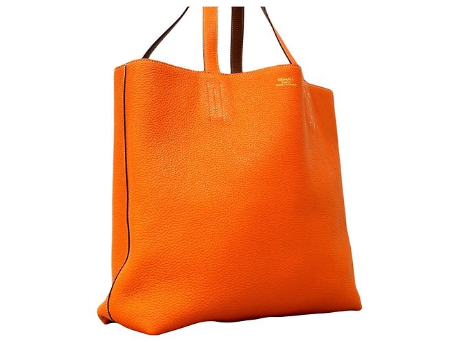 Hermès Borsa Tote Hermes Double Sens 36 in Gold e Orange D'oro Arancione - vista 2