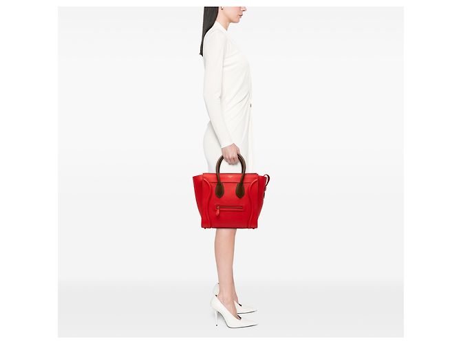 Céline Celine Mini Bicolor Leder Luggage Tote in Rot - Ansicht 6
