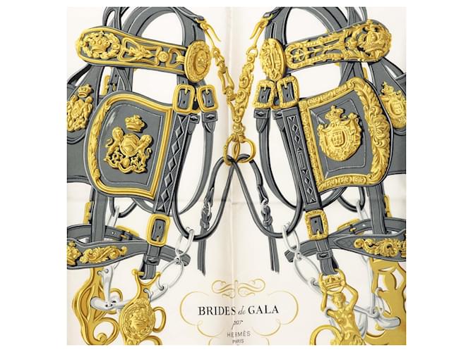 Sciarpa in seta Hermès White Brides de Gala 90 Bianco - vista 2