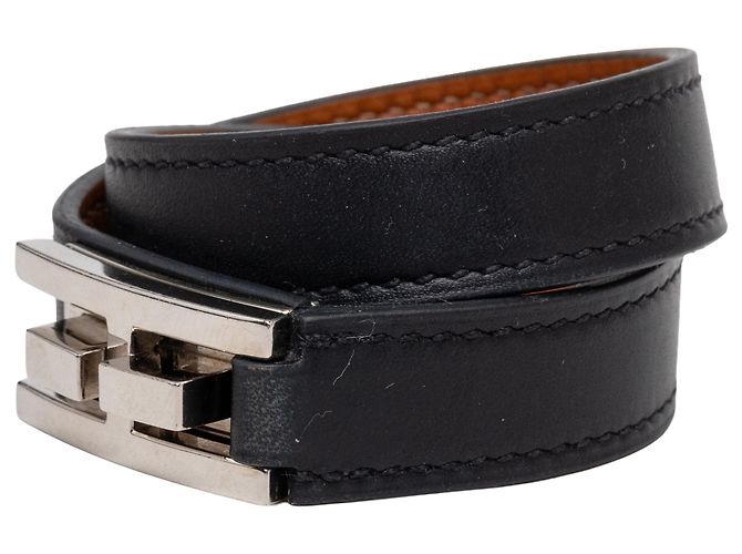 Bracciale Drag Double Tour in pelle nera Hermès T1 Nero - vista 2