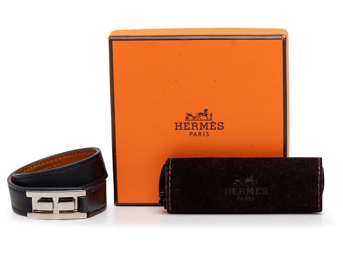 Bracciale Drag Double Tour in pelle nera Hermès T1 Nero - vista 7