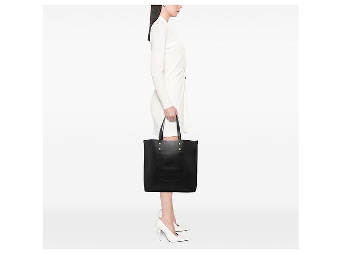 Tote Burberry Black Large Embossed Leather Crest Nero - vista 7