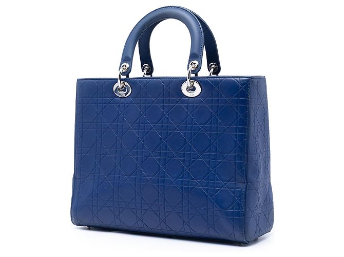 Lady Dior in pelle di vitello ultra opaca blu Large con motivo cannage - vista 2