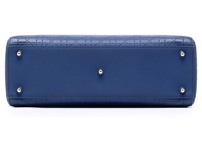 Lady Dior in pelle di vitello ultra opaca blu Large con motivo cannage - vista 3