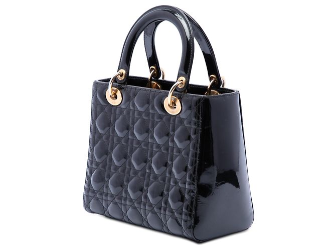 Dior Lady Dior Cannage in vernice nero, misura Medium - vista 2