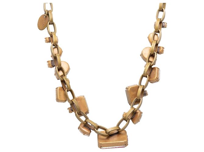 Collana choker Miu Miu in pelle e strass placcata oro - vista 2