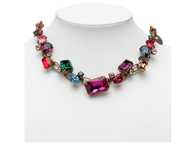Collana choker Miu Miu in pelle e strass placcata oro - vista 6