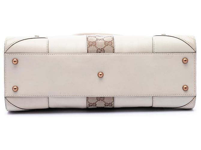 Tote Nailhead em couro de vitelo branco e canvas GG Gucci Cru - vista 3