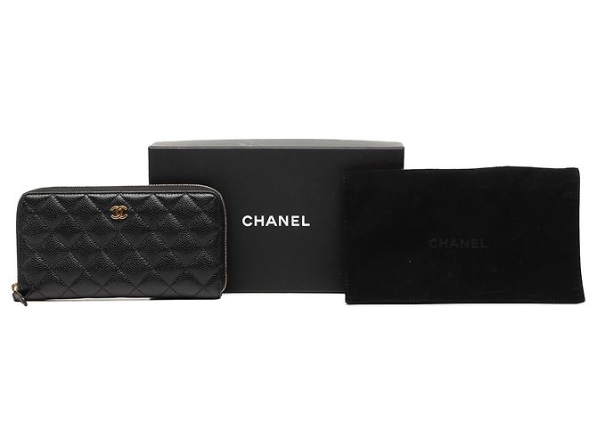 Cartera larga Chanel Black CC acolchada Caviar Zip Around Negro - view 8