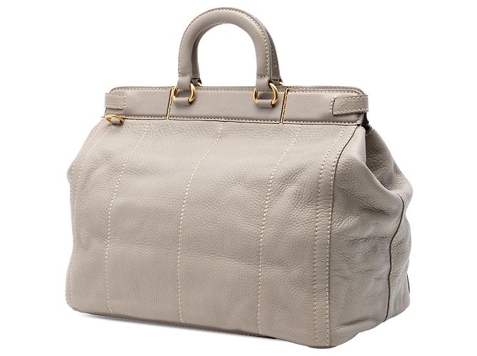 Bolso Prada Gray Vitello Daino Canapa Logo Frame Castaño Gris - vista 2