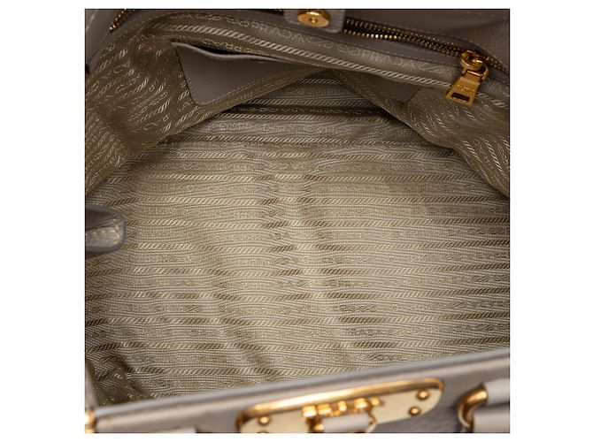 Bolso Prada Gray Vitello Daino Canapa Logo Frame Castaño Gris - vista 4