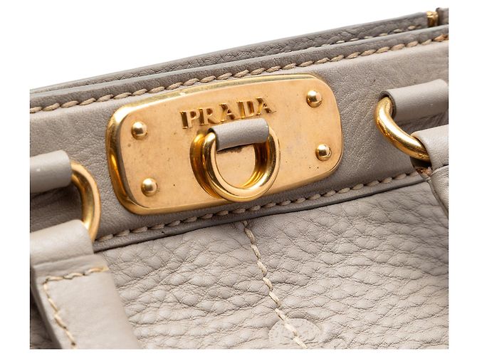 Bolso Prada Gray Vitello Daino Canapa Logo Frame Castaño Gris - vista 5
