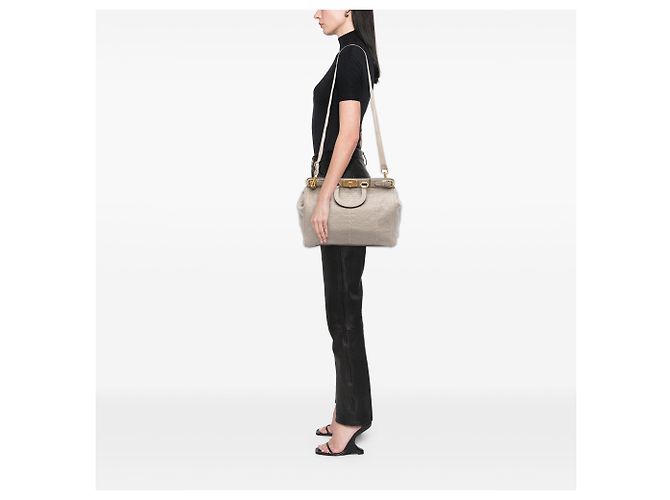 Bolso Prada Gray Vitello Daino Canapa Logo Frame Castaño Gris - vista 6