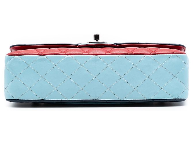 Chanel Blue Medium Classic Tricolor Lambskin Double Flap Azul Azul marino - vista 3