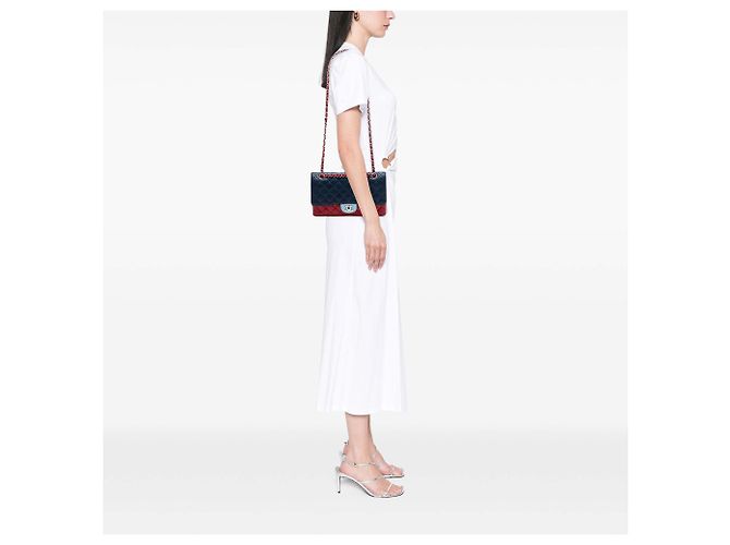 Chanel Blue Medium Classic Tricolor Lambskin Double Flap Azul Azul marino - vista 6