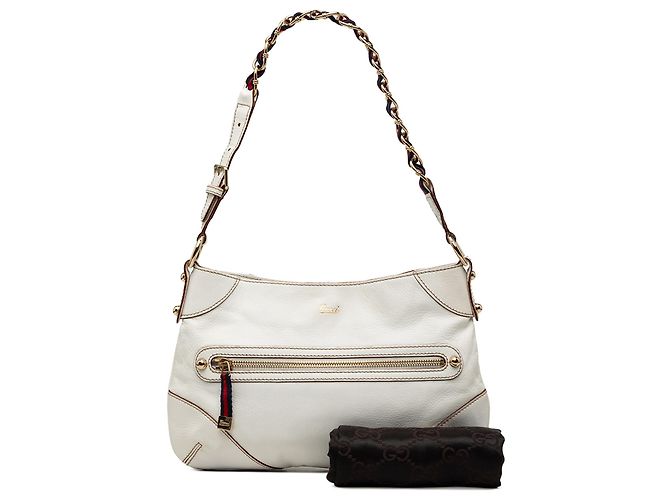 Borsa a tracolla Gucci White Calfskin Web Capri Ranch Kid Bianco - vista 8