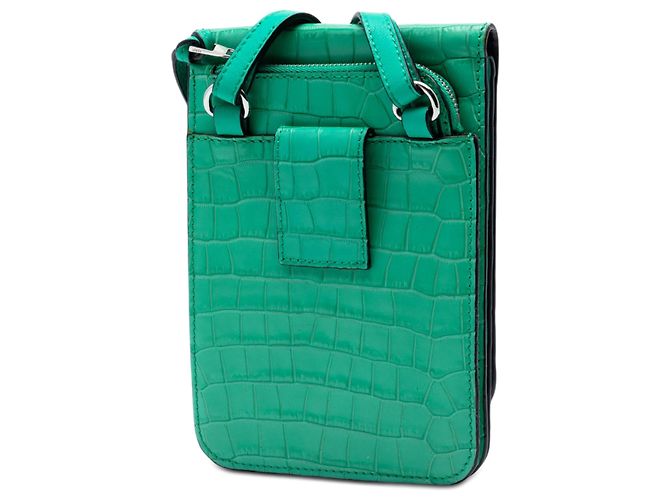 LOEWE Green Croc Embossed Leather Anagram Gusset Flat Crossbody - view 2