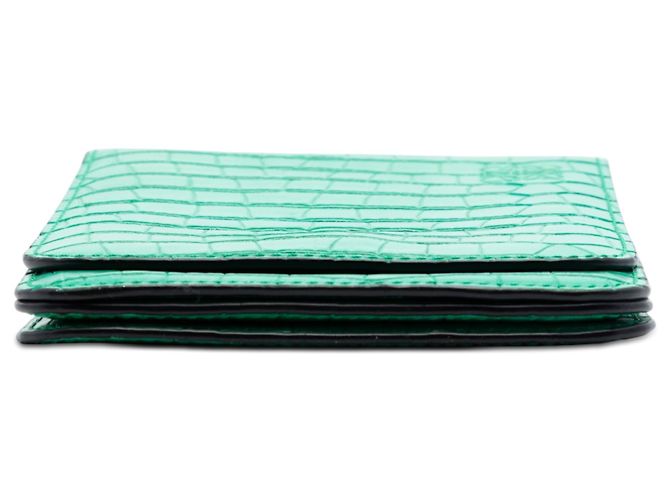 LOEWE Green Croc Embossed Leather Anagram Gusset Flat Crossbody - view 3