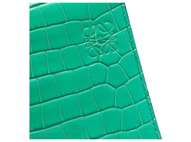 LOEWE Green Croc Embossed Leather Anagram Gusset Flat Crossbody - view 5