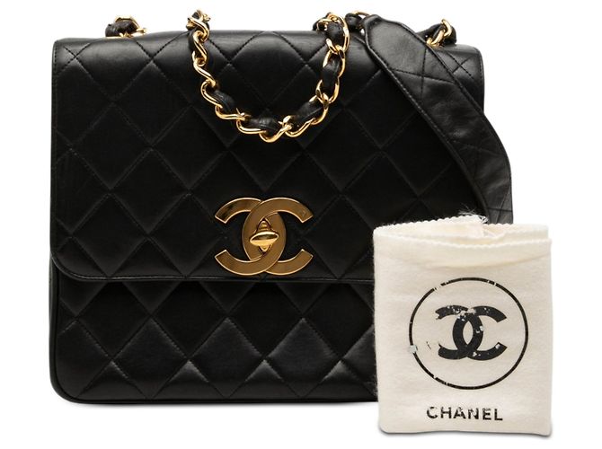 Chanel Black XL CC Quilted Lambskin Square Single Flap Preto - vista 11